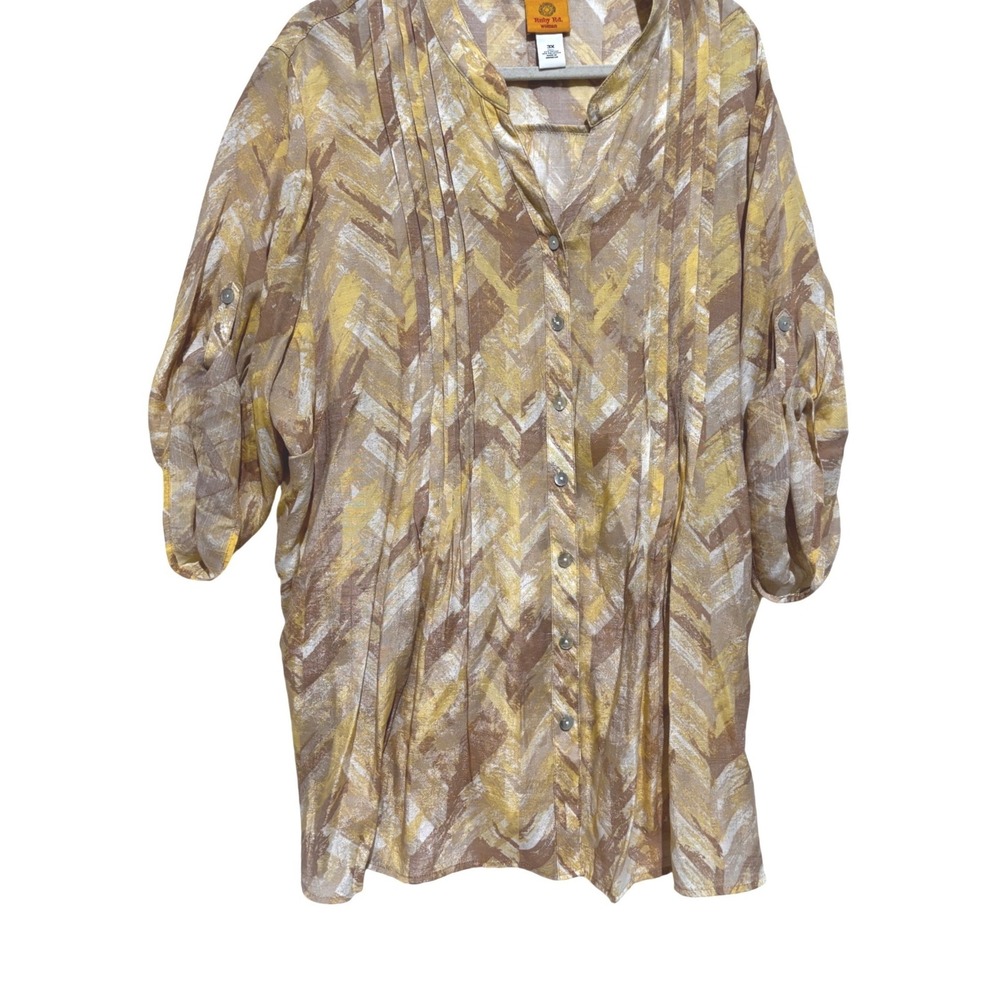 Ruby Rd Woman 3X Beige Abstract Chevron Print Button Front Tunic‎ Top career